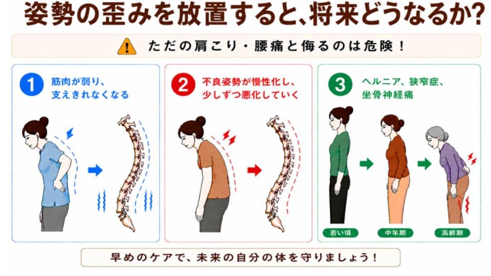 姿勢のゆがみを放置するとどうなるか